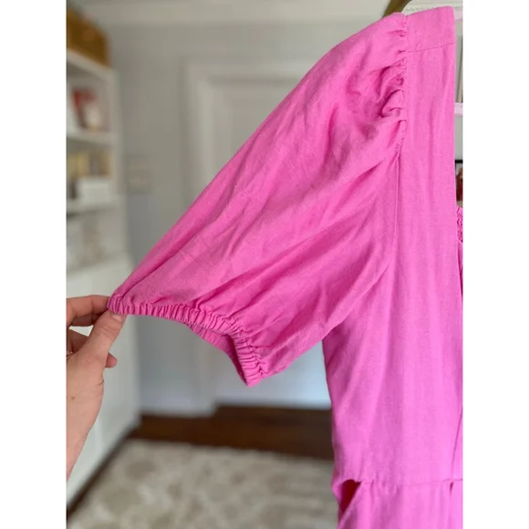 Old Navy Pink Linen Mini Dress Puff Sleeve Button Front Beach Resort Coquette XL - Picture 4 of 8